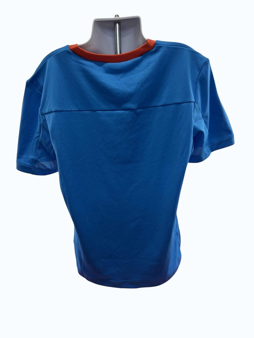 kitround Kid's light blue t-shirt with orange collar trim, size 7-8, breathable fabric for tennis.