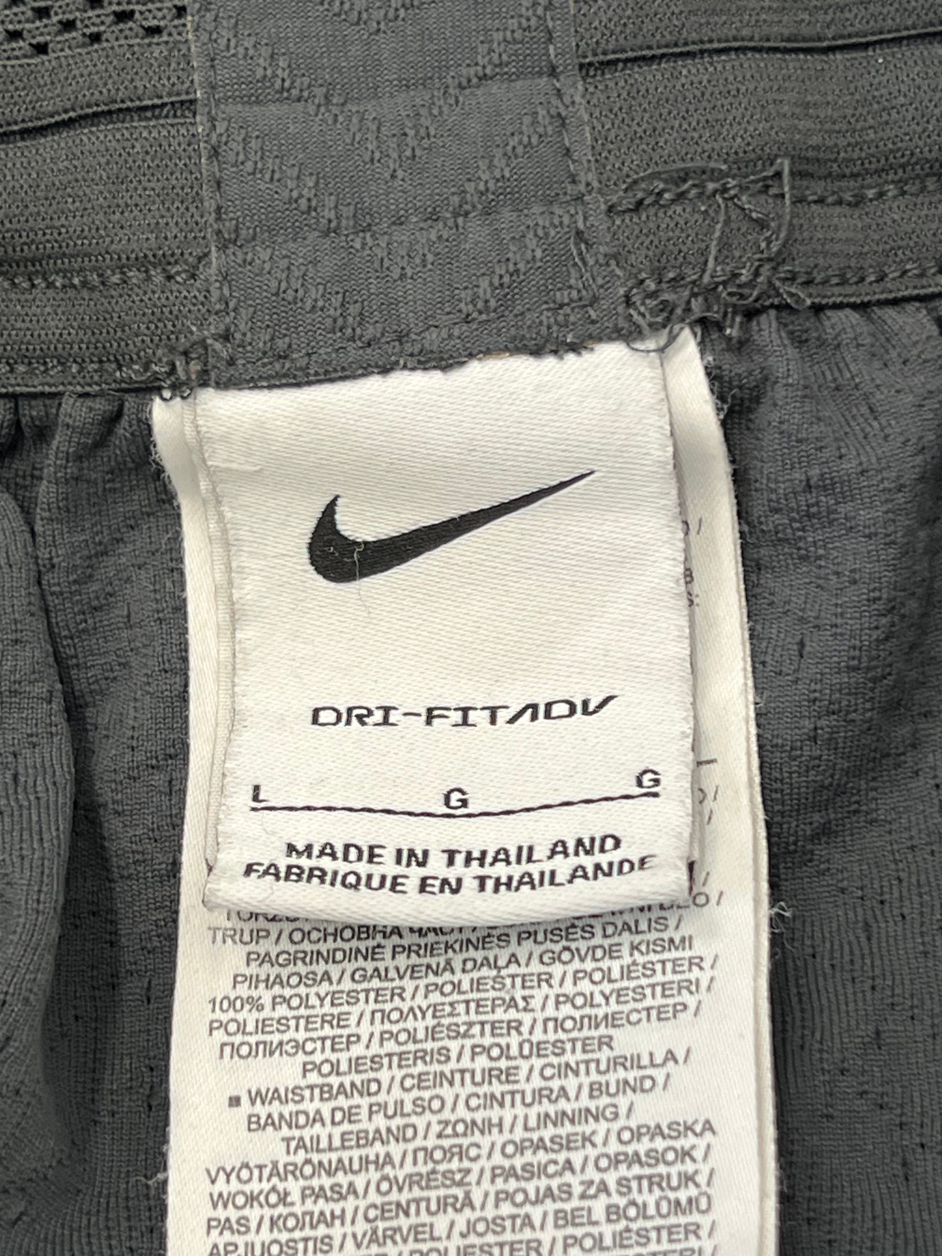 kitround Liverpool FC Nike Dri Fit shorts, dark grey polyester, squad worn with possible player numbers/initials.