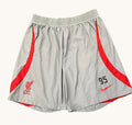 Kitround Liverpool FC Nike Dri Fit shorts in light grey with red trim. Features LFC crest and Nike logo. Squad worn with number 95.