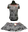 Lotto women's tennis top and skirt set with black and white geometric pattern and red accents, size XL