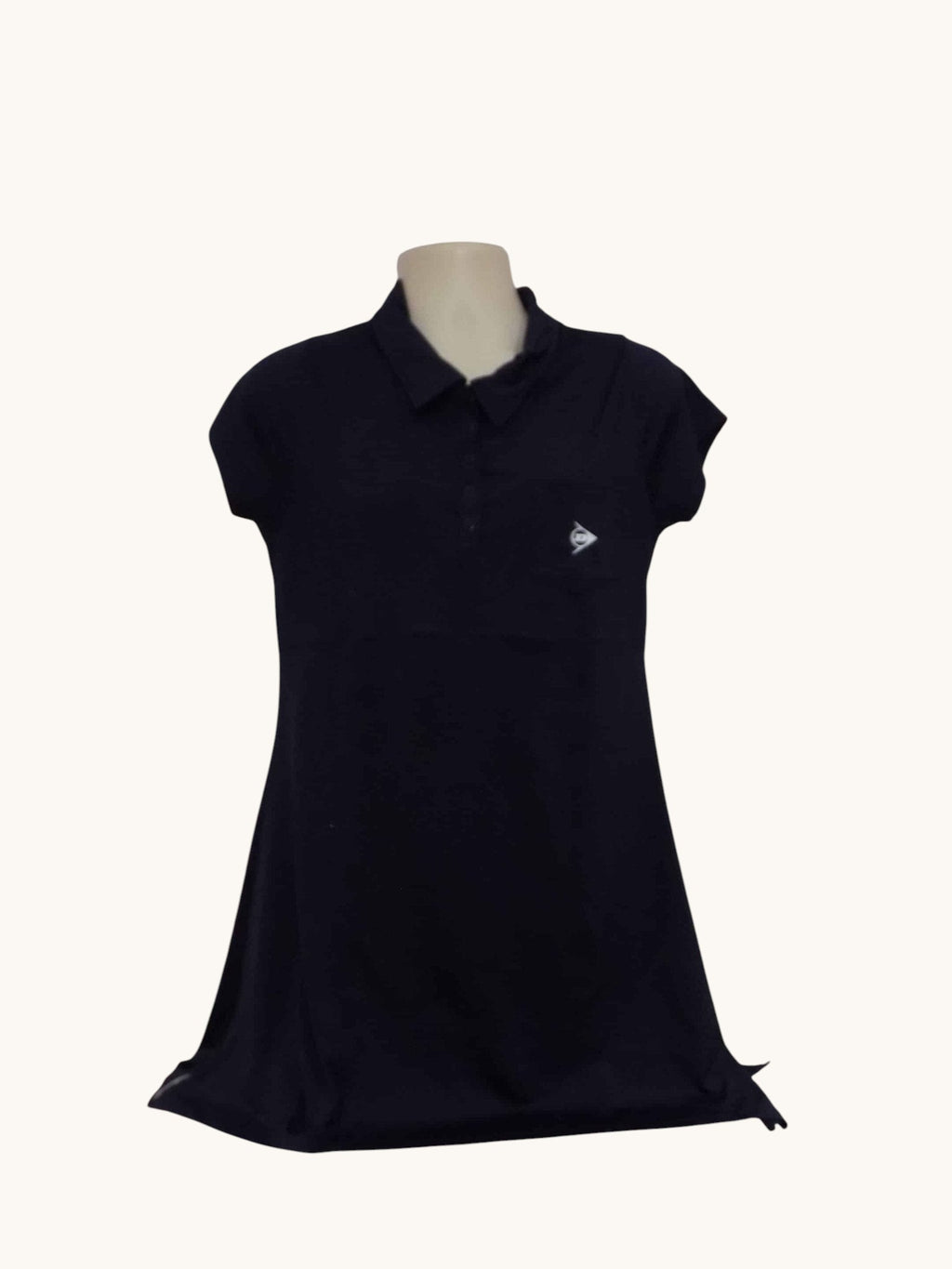 kitround navy blue short sleeve tennis dress with popper placket and chest pocket featuring Dunlop logo