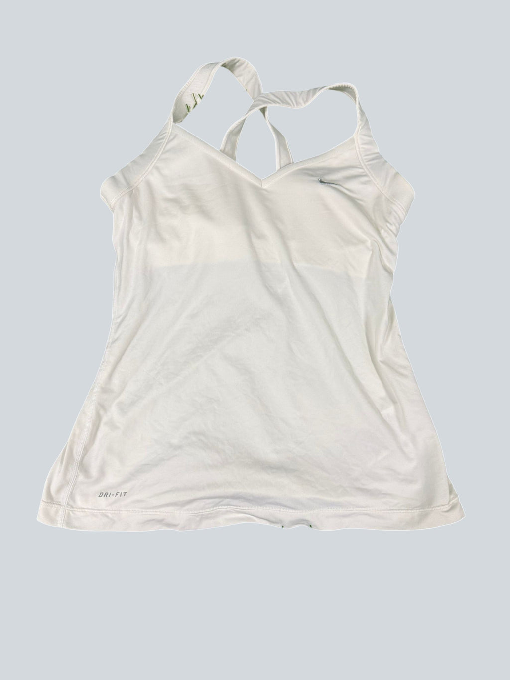 Nike Dri-FIT white tennis tank top with crossed back straps and v-neck. Size S.