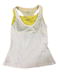 Nike Dri-FIT white tennis vest top with yellow inner layer and racerback design. Medium size.
