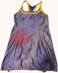 Nike purple graphic tennis dress with red and gold accents, racerback design, women's large.
