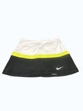 Kitround Nike women's black, white, and yellow striped tennis skirt with swoosh logo.