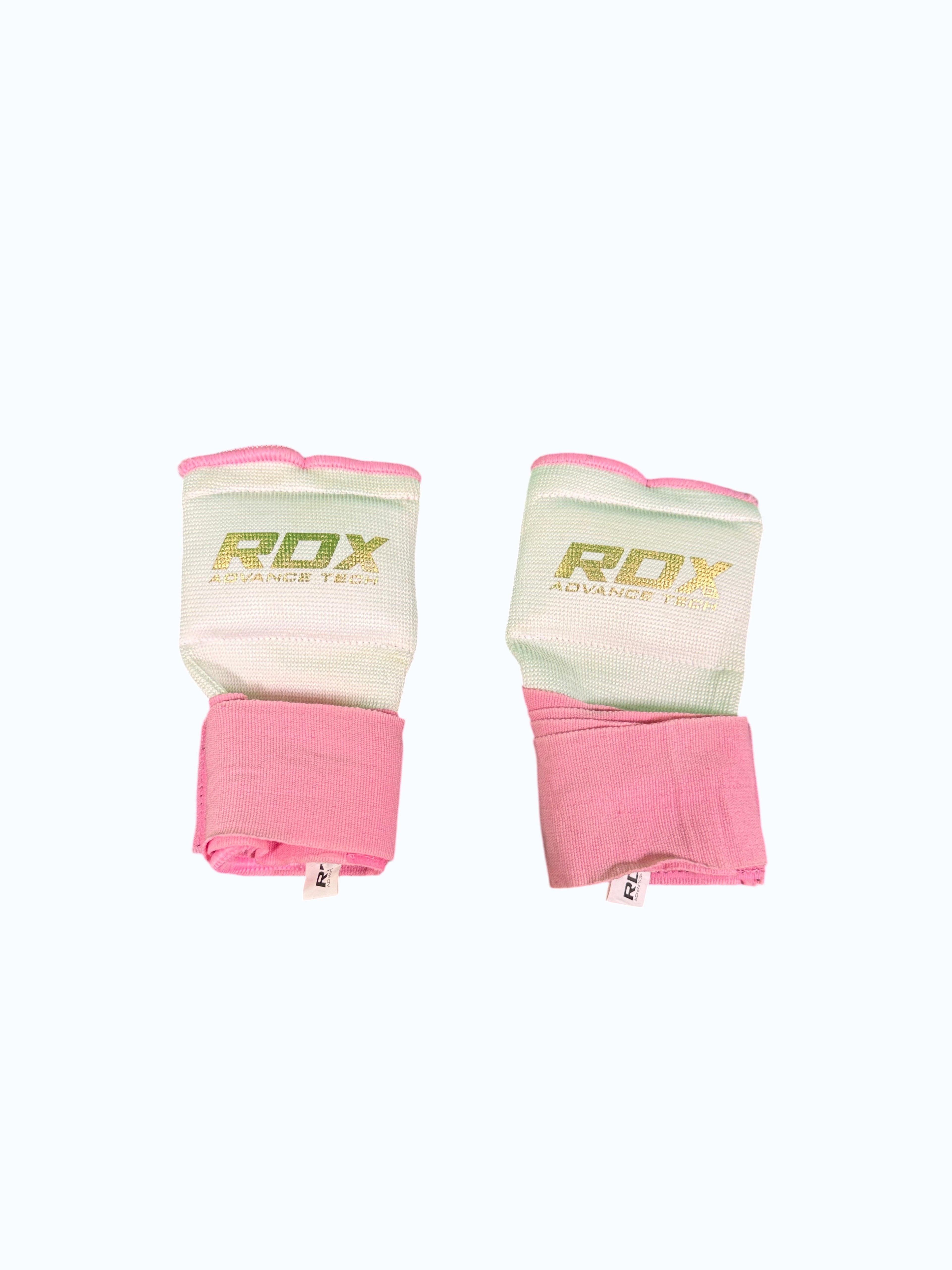 RDX pink and white boxing hand wraps with thumb loop for wrist and knuckle support