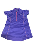 Kitround purple Ronhill cycling T-shirt with pink stitching and half-zip. Breathable fabric for outdoor activities.