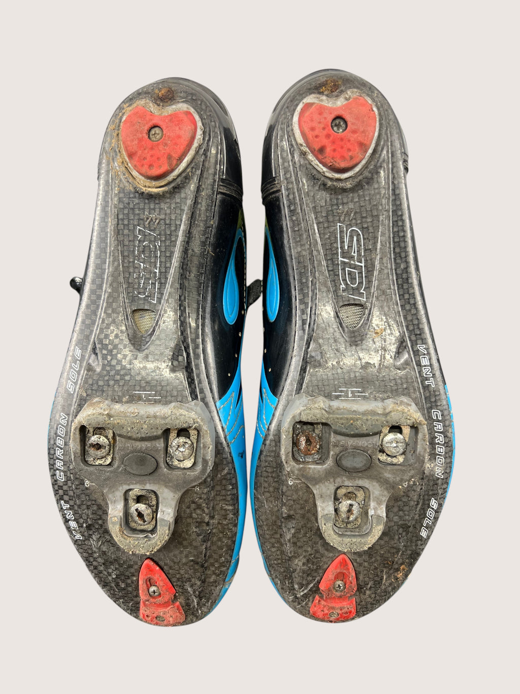 kitround Sidi Vent Carbon cycling shoes, blue and black, size UK 9, with carbon sole and cleat mounts.
