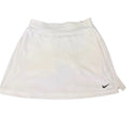 White Nike tennis skirt for women, size XS, with black Swoosh logo. Lightweight and breathable fabric.