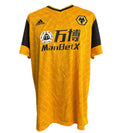 Front view of Adidas Wolves Football Shirt with ManBetX sponsor logo in orange and black, XL size