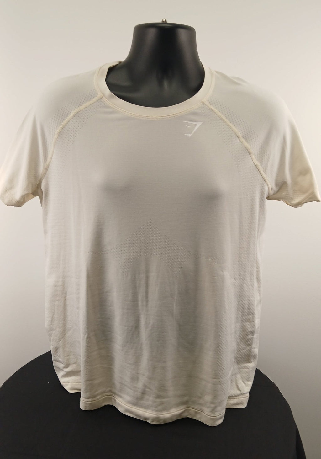 Front view of lightly used white Gymshark short sleeve T-shirt size L