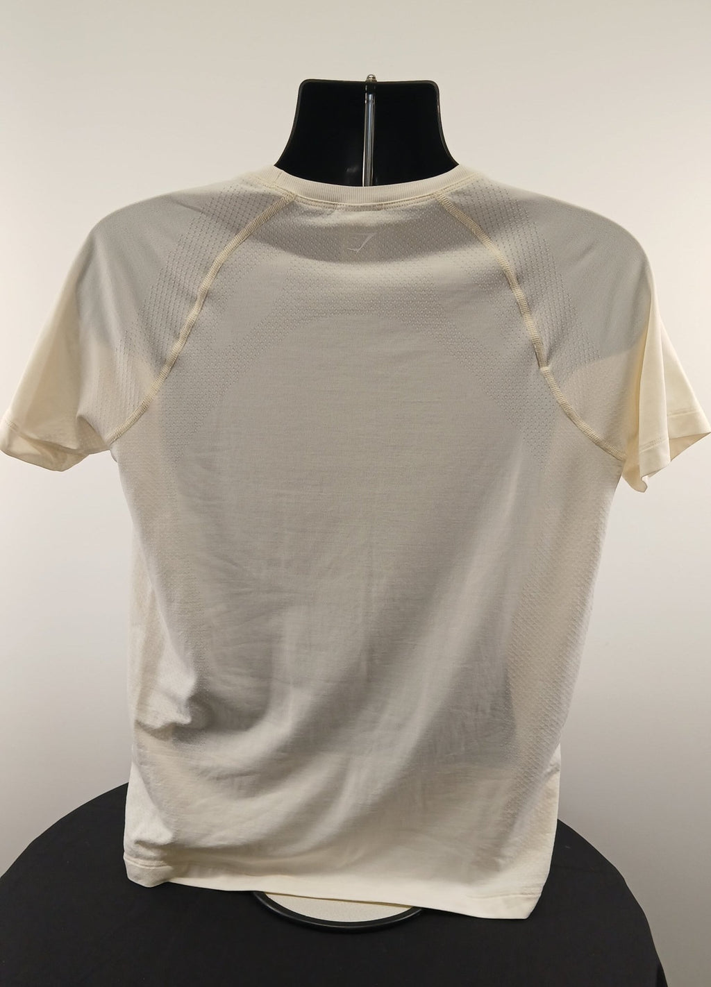 Back view of lightly used white Gymshark short sleeve T-shirt size L