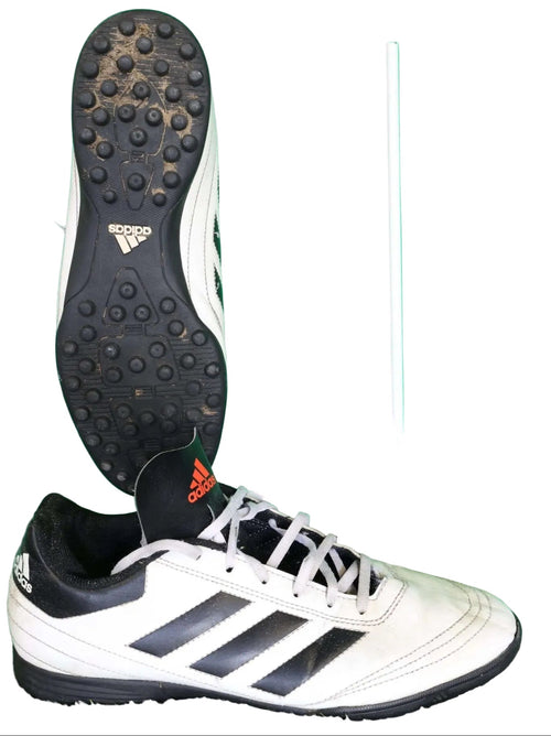 Pair of adidas Astros white and black football boots with studded soles