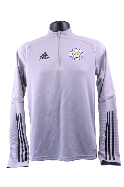 Front view of grey adidas Leicester City FC training top with quarter zip and club badge XS