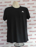 Front view of Men's adidas black sports top with white stripes on shoulders and logo on chest displayed on a mannequin