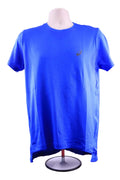 Front view of blue Asics sports T-shirt on mannequin