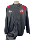 Front view of a black Samurai Rugby Gear hoodie with Cornish Pirates logo and red detailing
