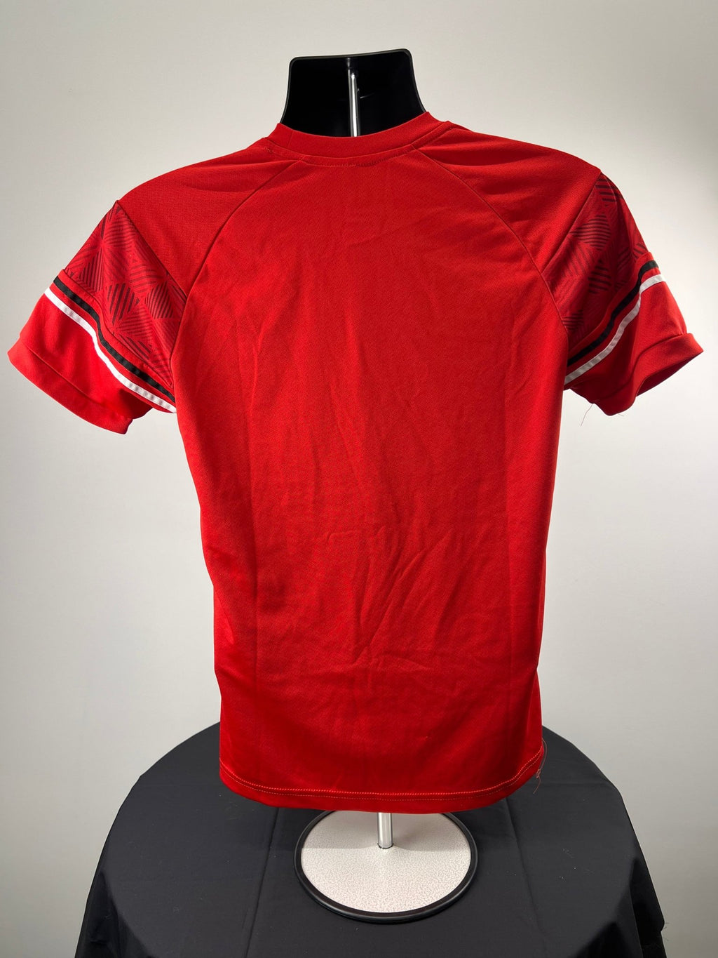 Back view of Men’s red England Volleyball t-shirt showing plain design