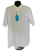 Greg Norman white golf polo shirt with Golf Days logo and tag on hanger