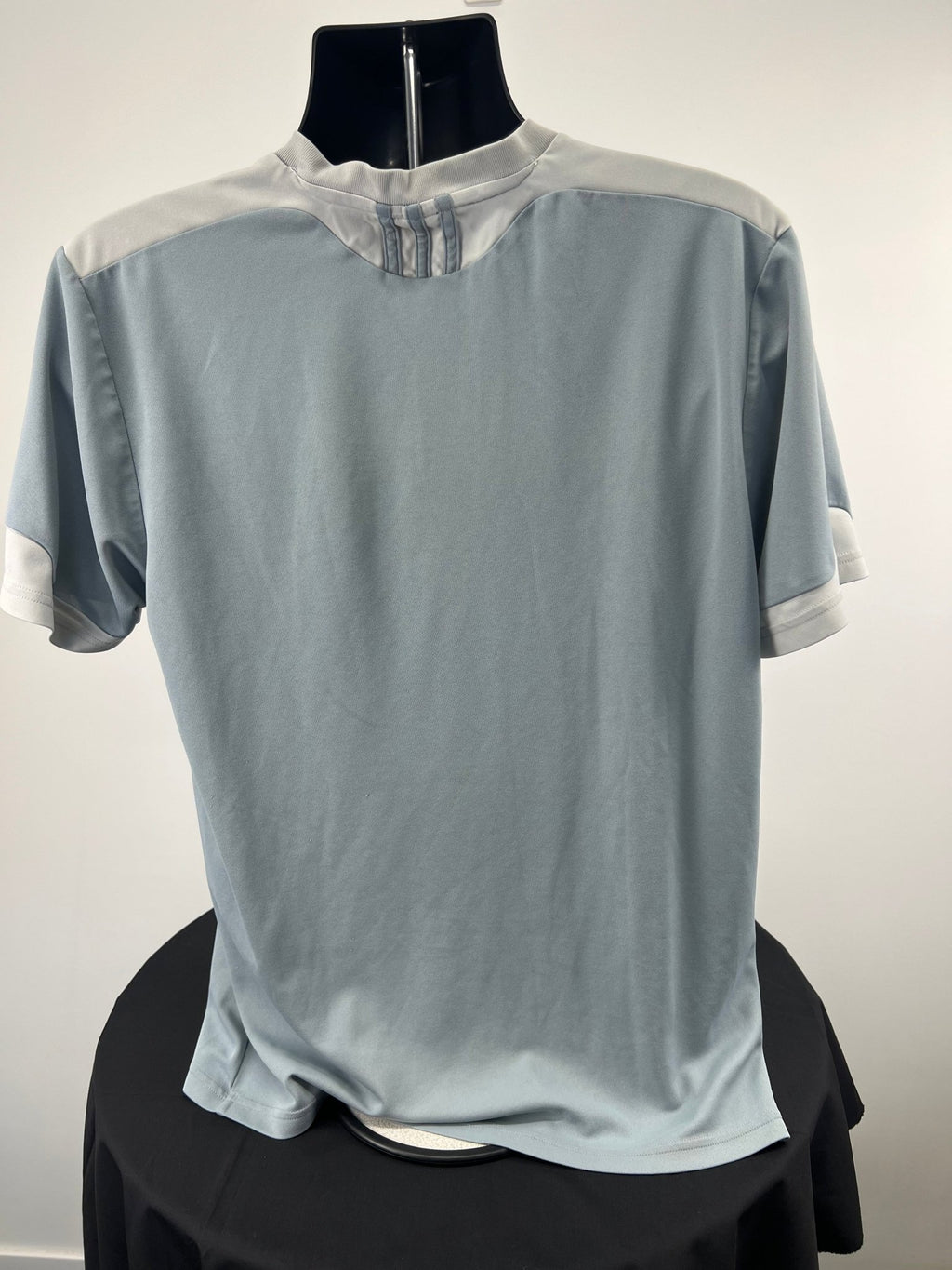 Back view of grey adidas v-neck t-shirt size large