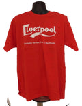 Front view of Fruit of the Loom red Liverpool T-shirt with white slogan