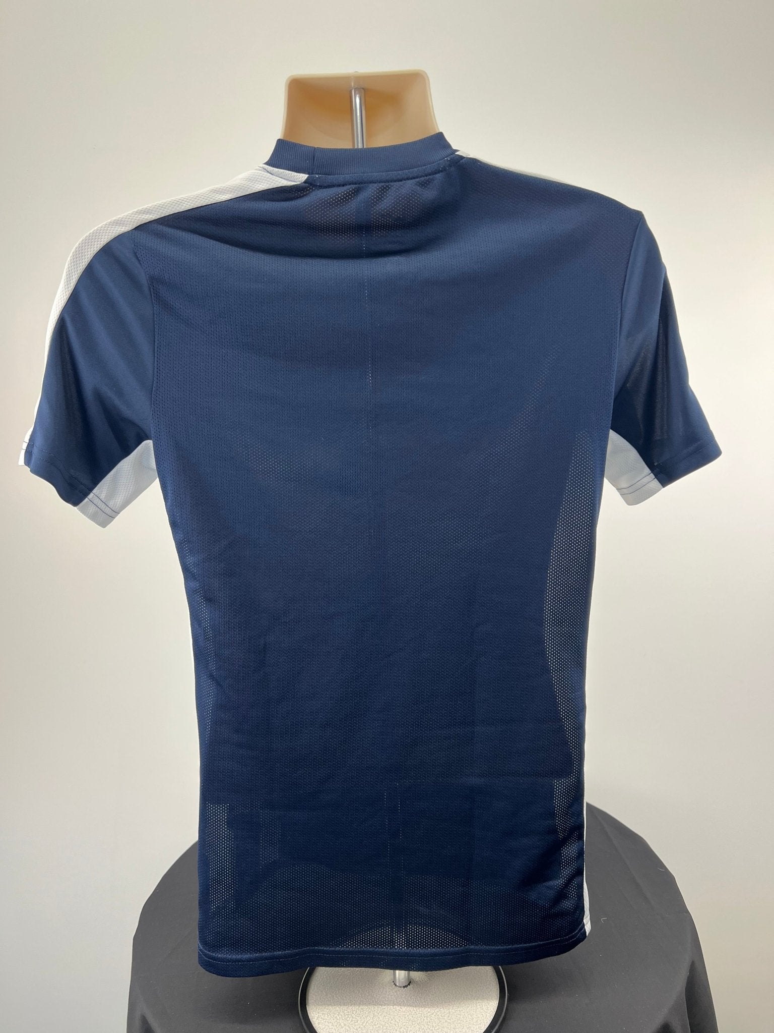 Back view of navy and white Nike Dri-FIT slim fit t-shirt size small