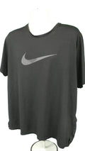 Men's black Nike Dri-FIT short sleeve sports top with white swoosh logo on mannequin front view