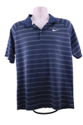 Front view of Nike Fit Dry dark grey striped polo shirt size L