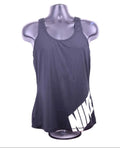 Front view of black Nike Dri-FIT running vest with racerback and large logo