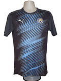 Front view of Puma Manchester City football top in grey and blue with logos