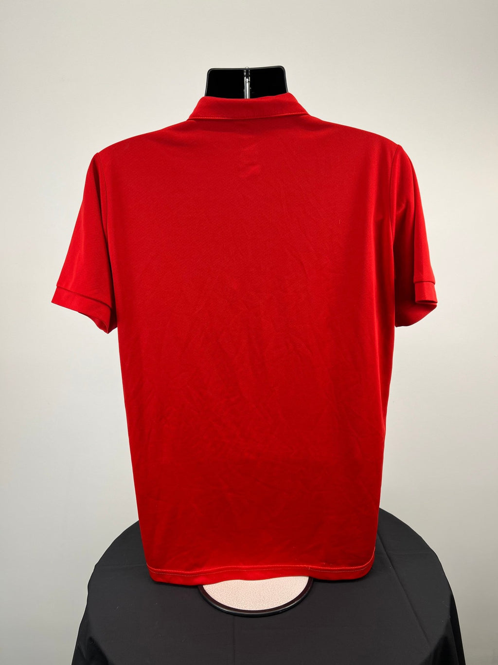 Back view of red men's volleyball England polo shirt