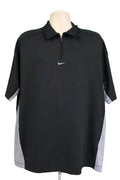 Front view of Nike Sphere React black and grey sports polo top