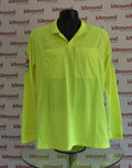 Front view of Nike Dri-FIT long sleeve yellow sports top with chest pockets