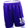 Front view of purple Macron Stoke City FC football shorts with number 10