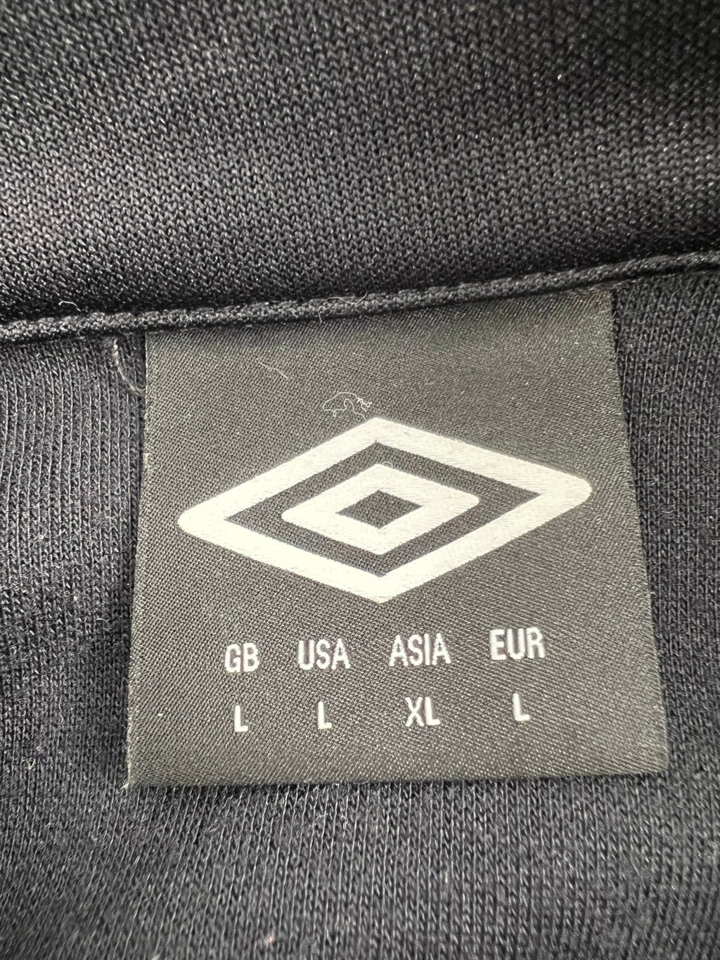 Label of Umbro jacket showing size Large