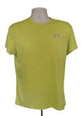 Men's yellow Under Armour sports top displayed on mannequin against green background