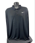 Front view of black Nike long sleeve polo shirt, XL