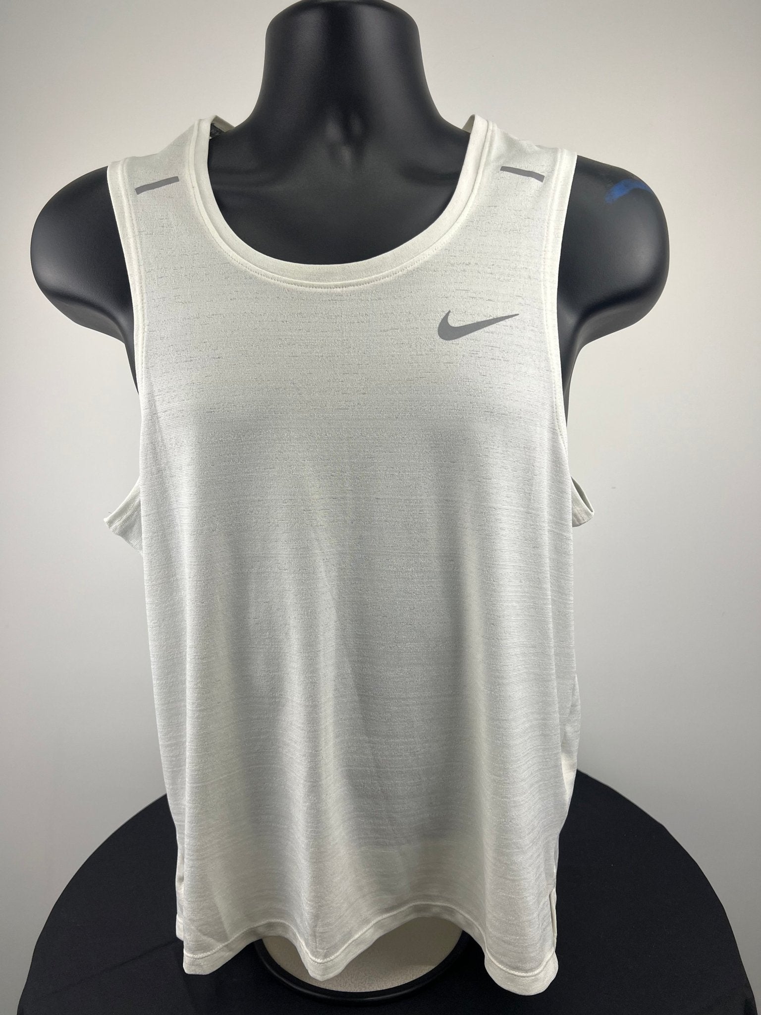 Front view of white Nike Dri-FIT running vest top, size S