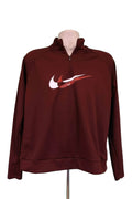 Front view of burgundy Nike Dri-FIT quarter-zip long sleeve running top with large Swoosh logo