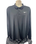 Front view of black Nike men's long sleeve golf polo in size XL