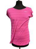 Front view of Nike athletic pink breathable sports t-shirt on mannequin