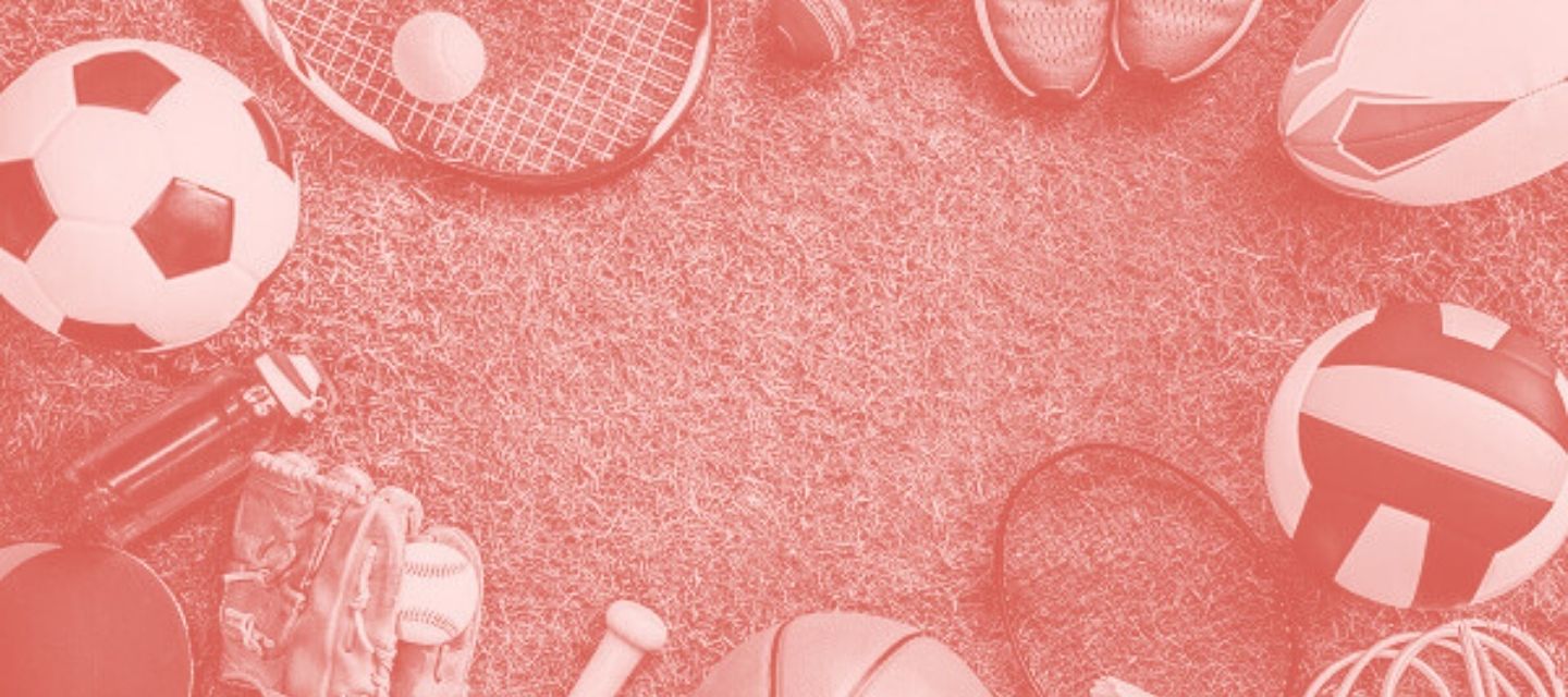 Red sports equipment border on a red background