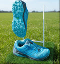 Pair of Karrimor aqua blue hiking shoes with lightweight mesh and rugged tread for reliable outdoor grip