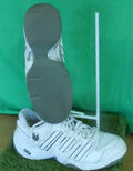Pair of K-Swiss white trainers with grey sole and blue accents