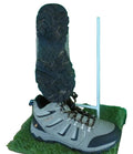 Pair of Nautica men's grey hiking boots with rugged soles and secure lacing displayed on a green background