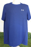Front view of blue Under Armour seamless sports t-shirt