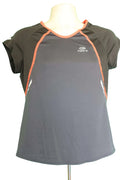 Front view of blue Kalenji women's sports top with orange and white trim on mannequin