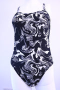 Black and white marbled pattern Speedo swimsuit front view