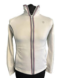 Front view of a white Penguin track jacket with contrast zip and stand-up collar