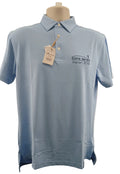 Front view of light blue Peter Millar Icons Series Japan 2019 polo shirt with tags